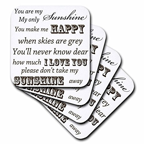 3dRose CST_79151_2 You are My Sunshine- Word Art- Vintage Song-Soft Coasters, Set of 8