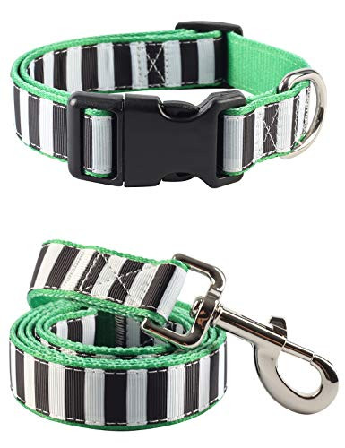 Coomour Pet Halloween Dog Collars Set with Funny Black and Withe Stripe Adjustable Leash for Small to Medium Dogs Cats Pets Large
