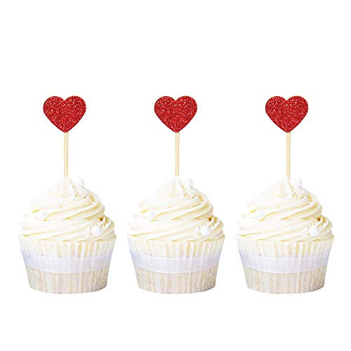 Ercadio Glitter Heart Cupcake Toppers Picks for Sweet Love Theme Wedding Engagement Bridal Shower Party Cake Decors 40 Pack Red Ercadio Glitter Heart Cupcake Toppers Picks for Sweet Love Theme Wedding Engagement Bridal Shower Party Cake Decors 40 Pack Red