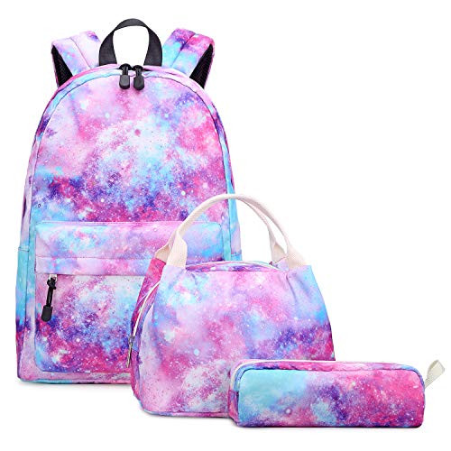 Abshoo Lightweight Water Resistant Galaxy Backpacks for Teen Girls School Backpack with Lunch Bag Galaxy Pink Set