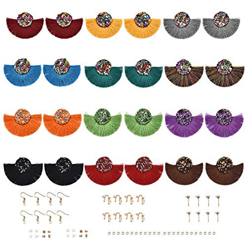LANBEIDE 12 Pairs Statement Earrings Tessels Bohemian Fringe Silky Dangle Earrings Findings with Earring Hooks and Backs for DIY Boho Earrings LANBEIDE 12 Pairs Statement Earrings Tessels Bohemian Fringe Silky Dangle Earrings Findings with Earring Hooks and Backs for DIY Boho Earrings