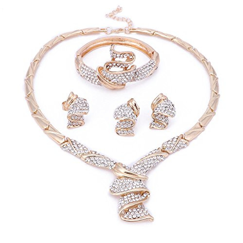 OUHE 18K Wedding Jewelry Sets for Brides Gold Jewelry Sets for Women Gold Plated Crystal Necklace Earrings Ring Bracelet OUHE 18K Wedding Jewelry Sets for Brides Gold Jewelry Sets for Women Gold Plated Crystal Necklace Earrings Ring Bracelet