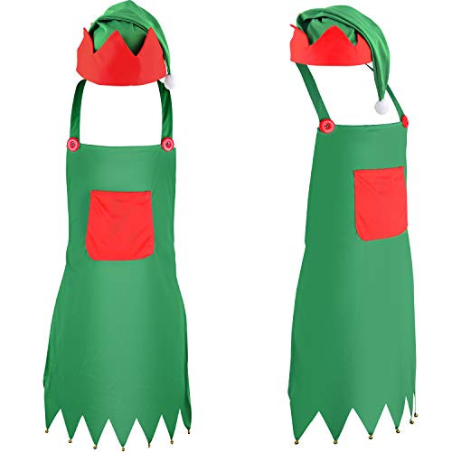 Sunshane 4 Pieces Christmas Elf Kits Include Elf Aprons and Elf Hats for Christmas Party Costume Supplies Green