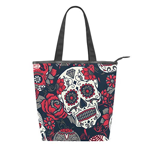 Sugar Skull Tote Bag Day of The Dead Grocery Bags Shopping Handbag Women Girl