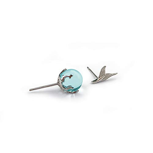 Cute Mermaid Tail Stud Earrings Sterling Silver Blue Crystal Bubble Wedding Earring Studs Ear Piercing for Women Teen Girls