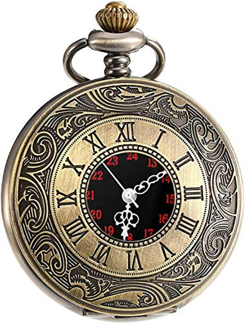 LYMFHCH Vintage Pocket Watch Roman Numerals Scale Quartz Mens Womens Watch with Chain Christmas Graduation Birthday Gifts Fathers Day