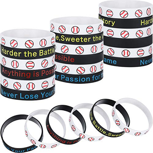 48 Pieces Ball Motivational Bracelets Silicone Rubber Wristbands Stretch Rubber Bracelets for Christmas Gift Sport Theme Party Baseball Style
