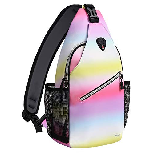 MOSISO Sling BackpackTravel Hiking Daypack Pattern Rope Crossbody Shoulder Bag Rainbow