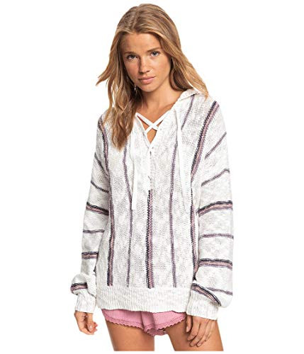 Roxy Junior s Bay of Rainbows Poncho Beach Sweater Snow White Static Stripe V M