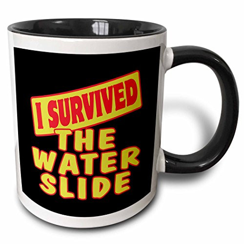3dRose I Survived The Water Slide Survial Pride And Humor Design Two Tone Mug 11 oz Black/White