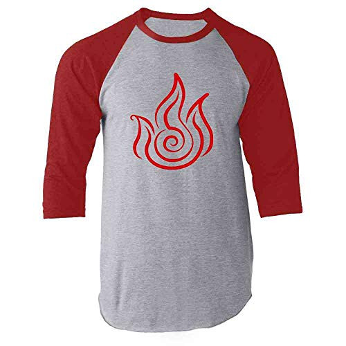 Fire Symbol Element Japanese Anime Red L Raglan Baseball Tee Shirt