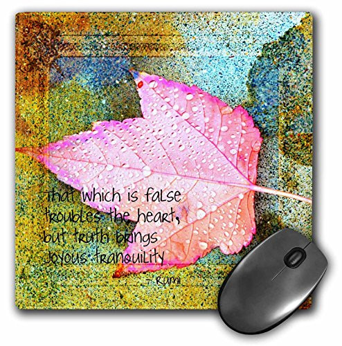3dRose LLC 8 x 8 x 0.25 Inches Mouse Pad, Joyous Tranquility Leaf Inspirational Rumi Quote (mp_47299_1)
