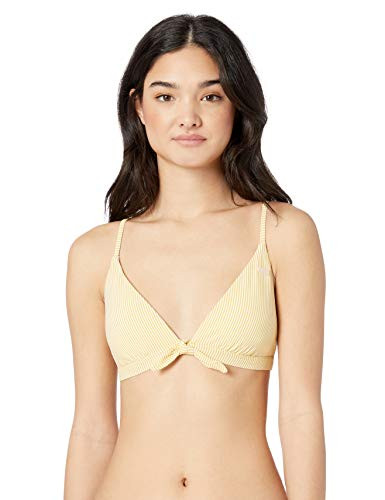 Roxy Junior s Bali Dreamers Fixed Tri Bikini Swimsuit Top Ochre Cornfield Stripes L