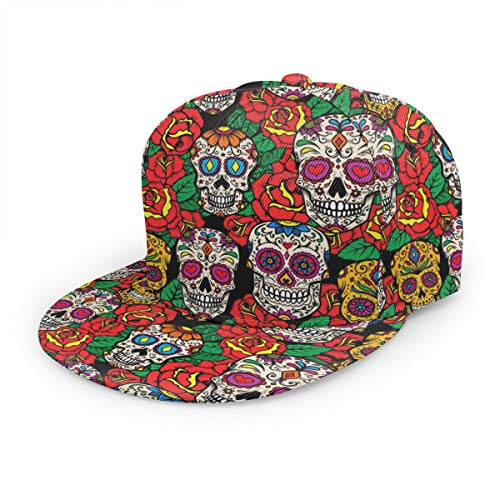 antkondnm Mexican Sugar Skulls Flat Brim Hip Hop Adjustable Hat Stylish Snapback Baseball Cap