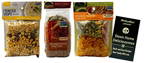 Frontier Soups GlutenFree Natural Soup Mix  3 Flavor Variety 1 each Red Pepper Corn Chowder Sausage Lentil Chicken Noodle 4 2516 Ounces Plus Recipe Booklet Bundle