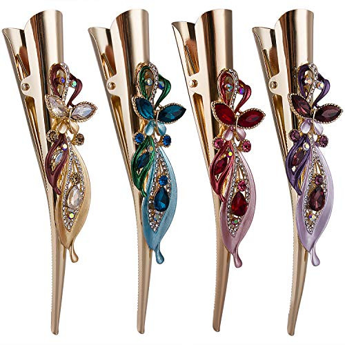 Crownguide Set of 4 Vintage Hair Clips for Women Thick Hair Crystal Rhinestones Hair Barrettes Bridal Hair Jewelry Accessories