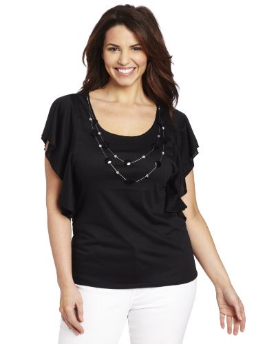 Star Vixen Women s PlusSize Butterfly Top With Necklace Black Solid 2X
