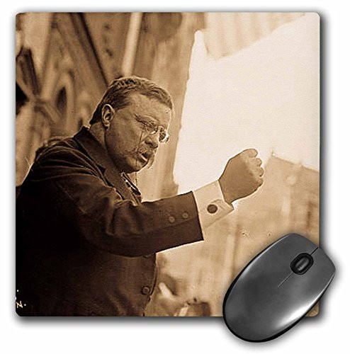 3dRose LLC 8 x 8 x 0.25 Inches Mouse Pad, Teddy Roosevelt the Bull Moose Speaks Sepia (mp_77443_1)