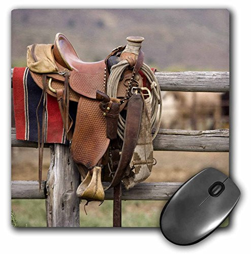 3dRose LLC 8 x 8 x 0.25 Inches Mouse Pad, Or Seneca Ponderosa Ranch Horse Saddle (mp_93544_1)