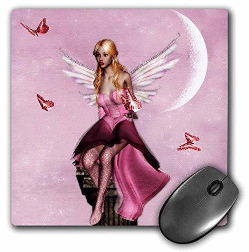 3dRose LLC 8 X 8 X 0.25 Inches Pink Fairy Fantasy with Moon and Butterflies Mouse Pad (mp_25966_1)