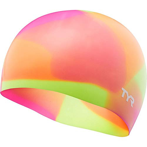 TYR Junior Tie Dye Swim Cap Yellow/Pink/Orange One Size