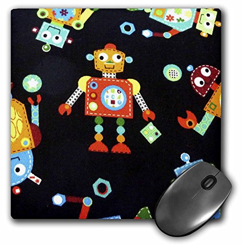 3dRose LLC 8 x 8 x 0.25 Inches Mouse Pad, Red Yellow and Orange Robots on Black (mp_39098_1)