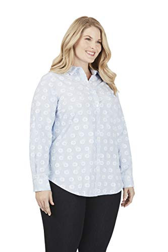 Foxcroft Havana Plus Stripe Clipped Geo Shirt 22W Sky Blue