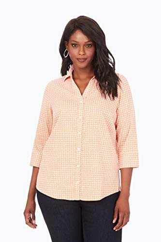 Foxcroft Plus Size Womens Mary Medallion Wrinkle Free Shirt Terracotta 16W
