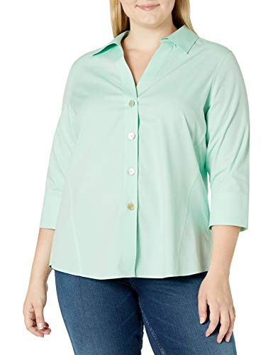 Foxcroft Women s Plus Size Taylor NonIron 3/4 SLV  Shirt Crème De Mint 22W