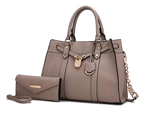MKF Crossbody Tote Bag for Women  Wristlet Wallet Purse Set  PU Leather TopHandle Satchel Shoulder Handbag Taupe