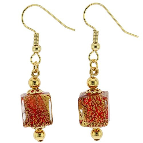 GlassOfVenice Murano Glass Antico Tesoro Cubes Earrings  Ruby Red