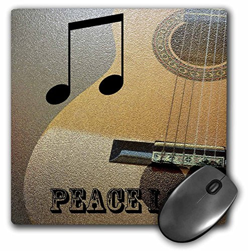3dRose LLC 8 x 8 x 0.25 Inches Gold Peace and Love Musical Guitar Art Mouse Pad (mp_60865_1)