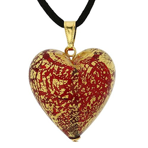 GlassOfVenice Murano Glass Heart Pendant Ca D oro  Ruby Red
