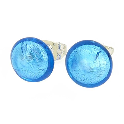 GlassOfVenice Murano Glass Button Stud Earrings  Aqua Blue