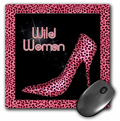 3dRose LLC 8 x 8 x 0.25 Inches Mouse Pad, Pink Cheetah Print Wild Woman Stiletto Pump and Bling (mp_21801_1)