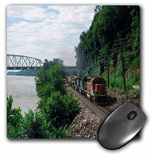 3dRose LLC 8 x 8 x 0.25 Inches Mouse Pad, Triple Header with Train Going Through a Mountain Pass (mp_80382_1)