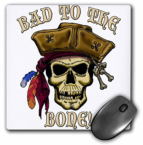 3dRose LLC 8 x 8 x 0.25 Inches Mouse Pad, Pirate Skull with Bad To The Bone (mp_22835_1)