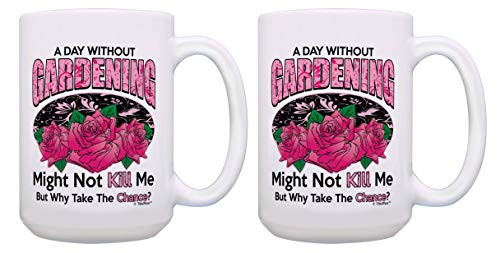 Funny Gardening Gifts A Day Without Gardening Cup 2 Pack Gift 15oz Coffee Mugs Tea Cups White