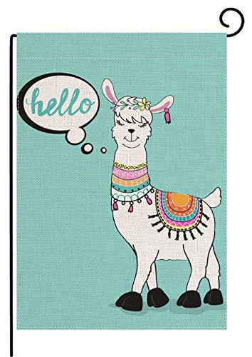 pingpi Funny Llama says Hello Garden Flag Vertical Double Sided 12 5 x 18 Inch Easter Spring Summer Welcome Yard Decor