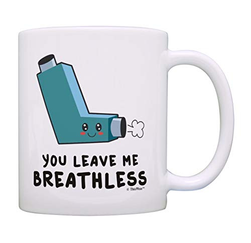 Funny Quote Gift You Leave Me Breathless Adorable Punny Mug Valentine Coffee Mug Tea Cup White