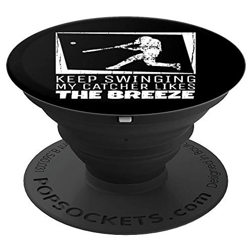 Funny Saying Catcher Likes The Breeze Baseball or Softball PopSockets Grip and Stand for Phones and Tablets