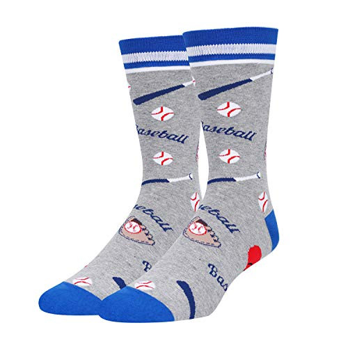 HAPPYPOP Men s Novelty Funny Baseball Crew Socks Crazy Cool Sports Cotton Socks in Grey