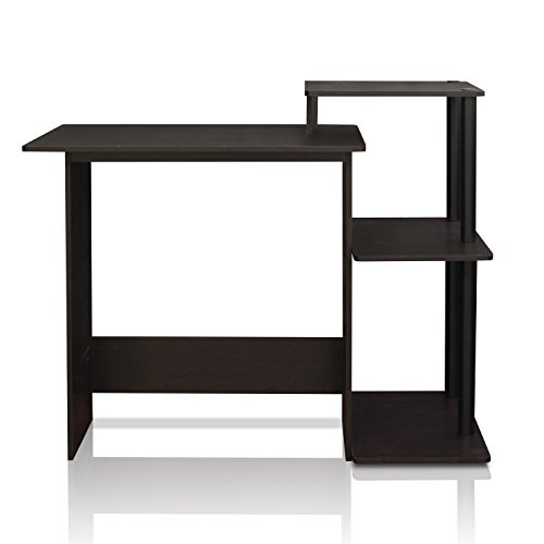 FURINNO Efficient Home Laptop Notebook Computer Desk Square Side Shelves Espresso/Black