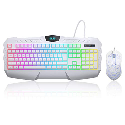 Gaming Keyboard and Mouse Combo MageGee GK770 RGB Backlit Wired Gaming Keyboard with Multimedia Keys Ergonomic Wrist Rest Computer Keyboard 3200 DPI Gaming Mouse for Windows PC Gamers