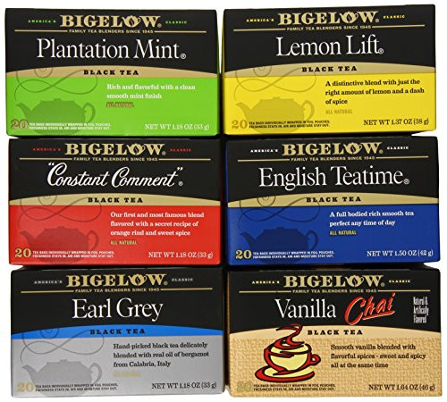 Bigelow Black Tea Variety Pack, 120 Bags, Plantation Mint, Lemon Lift, Constant Comment, English Teatime, Earl Grey and Vanilla Chai