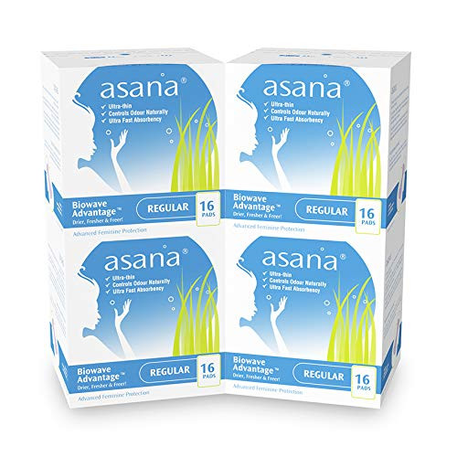 Asana Regular Sanitary Pads with Wings  Chlorine Free Pads  Ultra Thin Pads for Women  Natural Super Absorbent Feminine Pads for Women  16 Sanitary Napkins Pack of 4