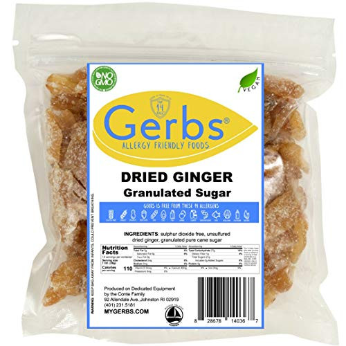 GERBS Dried Granulated Ginger Slices 14 ounce Bag Unsulfured Preservative Top 14 Food Allergy Free