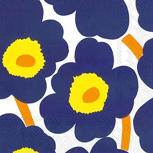 Boston International C552644 IHR Marimekko Floral Cocktail Beverage Paper Napkins 5 x 5-Inches Unikko Dark Blue