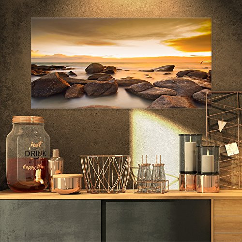 Designart PT10366-32-16 Rocky Yellow Tropical Beach-Large Seashore Canvas Print-32X16, 32x16 Blue Designart PT10366-32-16 Rocky Yellow Tropical Beach-Large Seashore Canvas Print-32X16, 32x16 Blue
