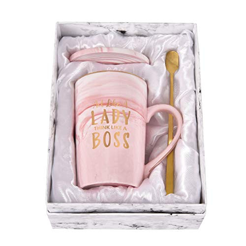 Girl Boss Lady Mug Act Like a Lady Think Like a Boss Mug Boss Day Gifts Best Boss Lady Boss Cup for Women Female Boss Lady Gifts for Coworkers Mother Funny Coffee Mug 14 oz Pink Marble Mug